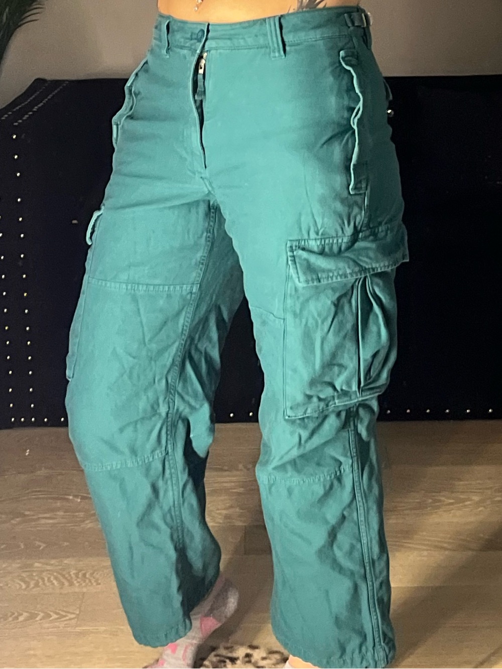 TNA Teal Green Cargo Pants with Flap Pockets